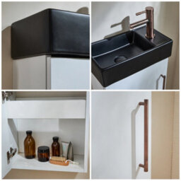 Homestylestore 400mm White Wall Hung Bathroom Vanity Unit Black Basin And Aged Bronze T Bar Handle - thumbnail 3