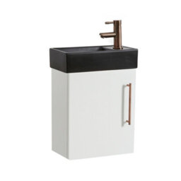 Homestylestore 400mm White Wall Hung Bathroom Vanity Unit Black Basin And Aged Bronze T Bar Handle - thumbnail 1