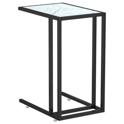 Berkfield Stylish Computer Side Table White Marble 50X35X65 Cm Tempered Glass - image 1