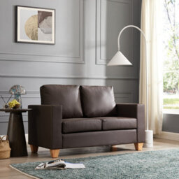 Home Detail Enderby Faux Leather Sofa 2 Seater Cushioned Settee Modern Living Home Couch Sofa In A Box Brown - thumbnail 1