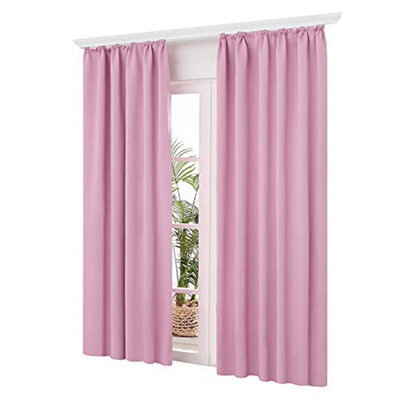 Deconovo Solid Blackout Curtains Pencil Pleat Curtains Thermal Insulated Curtains For Girls Bedroom W55 X L69 Inch Pink 2 Panels - image 1