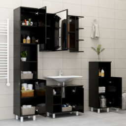 Berkfield Bathroom Cabinet Black 30X30X95 Cm Engineered Wood - thumbnail 9