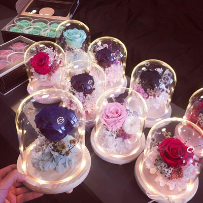Living And Home Spherical Immortal Glass Cover With Wood Base And Warm White Light 25Cm