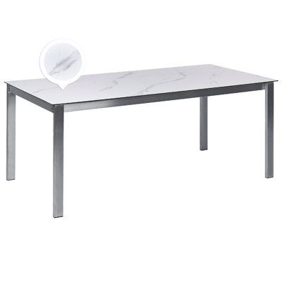 Beliani Garden Dining Table Cosoleto 180 Cm 90 Cm Marble Effect Glass White - image 1
