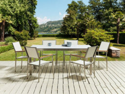 Beliani Garden Dining Table Cosoleto 180 Cm 90 Cm Marble Effect Glass White - thumbnail 2