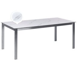 Beliani Garden Dining Table Cosoleto 180 Cm 90 Cm Glass Marble Effect White