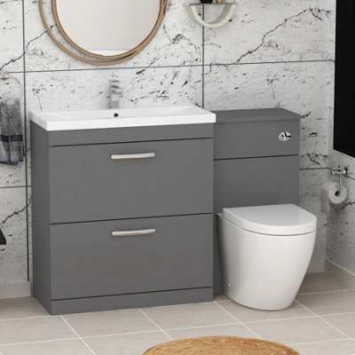 Royal Bathrooms Turin 1300mm Indigo Grey Gloss 2 Drawer Furniture Pack With Mid Edge Basin & Elva Back To Wall Toilet - image 1