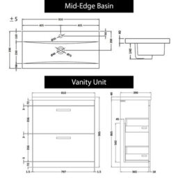Royal Bathrooms Turin 1300mm Indigo Grey Gloss 2 Drawer Furniture Pack With Mid Edge Basin & Elva Back To Wall Toilet - thumbnail 8