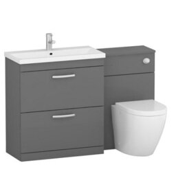 Royal Bathrooms Turin 1300mm Indigo Grey Gloss 2 Drawer Furniture Pack With Mid Edge Basin & Elva Back To Wall Toilet - thumbnail 4
