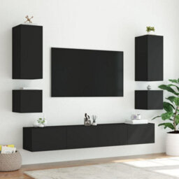 Berkfield Durable Tv Wall Cabinets With Led Lights 2 Pcs Black 40.5X35X40 Cm - thumbnail 5