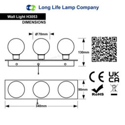 Long Life Lamps Company Opaque 3 Mini Globe Bathroom Mirror Light With Pull Cord Ip44 H3053 - thumbnail 2