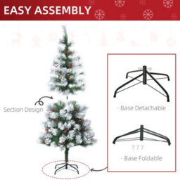 Homcom 5Ft Christmas Xmas Tree Pine Look And Metal Stand Snow Gift 184 Tips - thumbnail 6