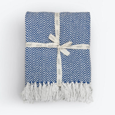 Allure Bath Fashions Audley Cotton Herringbone Sofa Throw Blanket (Blue, 150 X 200Cm) - image 1