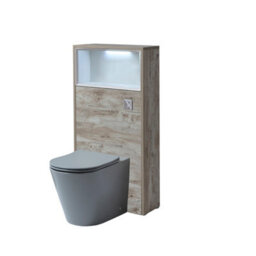 Homestylestore 600mm Light Oak Floorstanding Bathroom Wc Unit Led Lit Shelf Pebble Toilet And Chrome Flush Button - thumbnail 1
