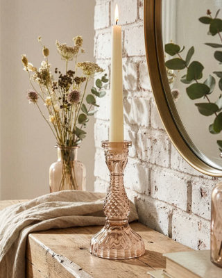 Dibor Pumpkin Harvest Amber Glass Candlestick Holder - Recycled Glass, 16 Cm Height, Embossed Detail - image 1