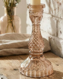 Dibor Pumpkin Harvest Amber Glass Candlestick Holder - Recycled Glass, 16 Cm Height, Embossed Detail - thumbnail 2