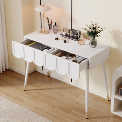 Btm Dressing Table With 2 Drawers, Modern Vanity Desk With Metal Legs, White, 100X40X76Cm - image 1