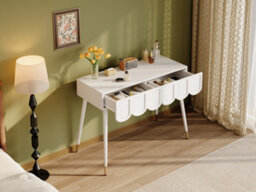 Btm Dressing Table With 2 Drawers, Modern Vanity Desk With Metal Legs, White, 100X40X76Cm - thumbnail 9