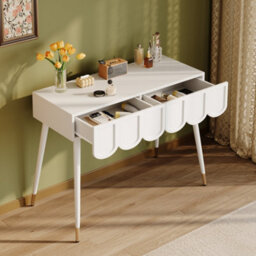 Btm Dressing Table With 2 Drawers, Modern Vanity Desk With Metal Legs, White, 100X40X76Cm - thumbnail 7