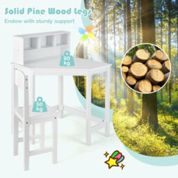 Costway Kids Corner Desk & Chair Set Children Study Table Set With Hutch - thumbnail 8