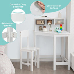 Costway Kids Corner Desk & Chair Set Children Study Table Set With Hutch - thumbnail 6