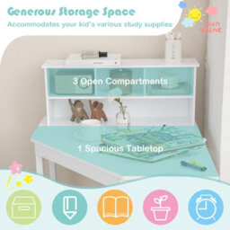 Costway Kids Corner Desk & Chair Set Children Study Table Set With Hutch - thumbnail 4