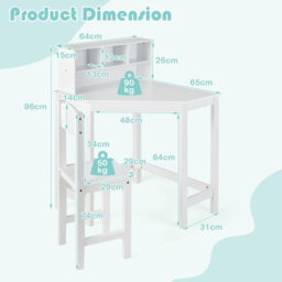 Costway Kids Corner Desk & Chair Set Children Study Table Set With Hutch - thumbnail 2