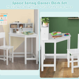 Costway Kids Corner Desk & Chair Set Children Study Table Set With Hutch - thumbnail 7