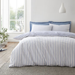 Bianca Fine Linens Hampton Stripe 200 Thread Count Cotton Reversible Super King Duvet Cover Set With Pillowcases Blue - thumbnail 1
