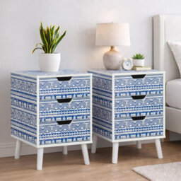 Birlea Pair Of Santorini 3 Drawer Bedside Cabinet Chest Table Shabby Chic Blue