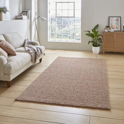 Rose Blush Plain 25mm Thick Anti-Shed Rug For Bedroom, Living, & Dining Room, Anti-Shed Modern Plain Rug-80Cm X 150Cm - image 1
