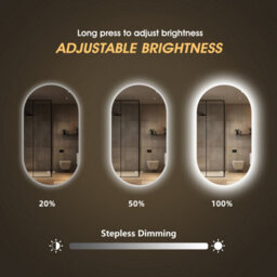 Fascinate 45X80Cm Pill-Shaped Oval Led Bathroom Mirror - Tempered Glass, Anti-Fog, Dual Mount, 3-Tone Dimmable Backlit Wall Mirror - thumbnail 3