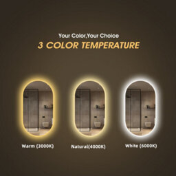 Fascinate 45X80Cm Pill-Shaped Oval Led Bathroom Mirror - Tempered Glass, Anti-Fog, Dual Mount, 3-Tone Dimmable Backlit Wall Mirror - thumbnail 2