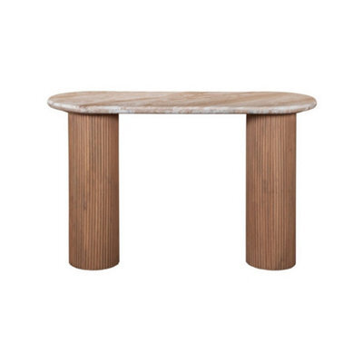 Buttercup Farm Ashford Pedestal Console Table - Natural Marble And Wood - L40 X W120 X H77 Cm - Brown - image 1