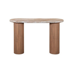 Buttercup Farm Ashford Pedestal Console Table - Natural Marble And Wood - L40 X W120 X H77 Cm - Brown