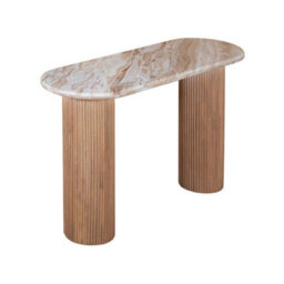 Buttercup Farm Ashford Pedestal Console Table - Natural Marble And Wood - L40 X W120 X H77 Cm - Brown - thumbnail 3