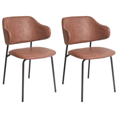 Beliani Set Of 2 Dining Chairs Kenai Faux Leather Brown - image 1