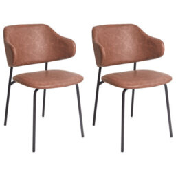 Beliani Set Of 2 Dining Chairs Kenai Faux Leather Brown - thumbnail 1