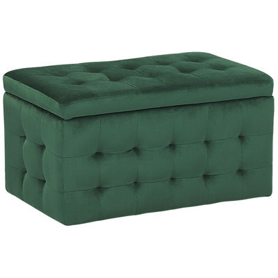 Beliani Storage Ottoman Michigan Velvet Dark Green - image 1