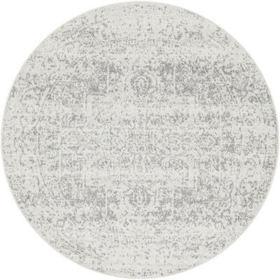 Livabliss Round Harput-Vintage Grey Blue Orange White Traditional Boho Living Dining Bedroom Rug 160 X 160 Cm Easy Care, Non Shedding - image 1