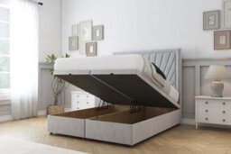 "Comfort Kensington Silver Plush Ottoman Bed Base With 54"" Floor Standing Headboard 4'6 Double" - thumbnail 2