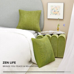 "Deconovo Set Of 2 Super Soft Corduroy Cushion Covers Granules Bean Green 22""x22""" - thumbnail 4