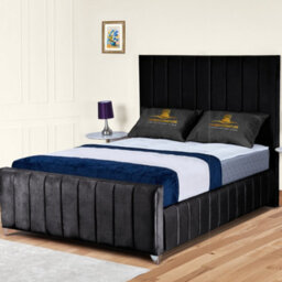 UKBEDFURNITURE Milano Black Plush Valvet Upholstered Bed Frame Only - Slatted Base - 48 Inch Headboard - thumbnail 1