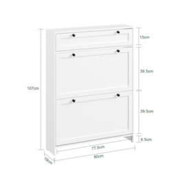 Sobuy Shoe Cabinet With 1 Drawer 80X19X107Cm Nordic Fsr207-W - thumbnail 3