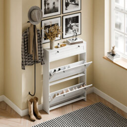 Sobuy Shoe Cabinet With 1 Drawer 80X19X107Cm Nordic Fsr207-W - thumbnail 5
