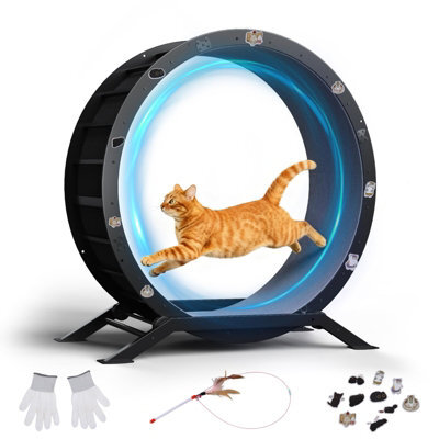 Gtplayer Cat Wheel 90 Cm Metal Large Cats Exercise Running Wheel For Indoor Cats With Teaser Removable Carpet Cat Treadmill - image 1
