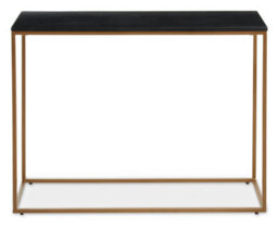 Premier Housewares Interiors By Premier Black Marble Console Table, Rectangular Black Marble Top On Matte Gold Iron Frame, Geometric Modern Console - thumbnail 1