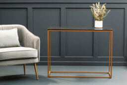 Premier Housewares Interiors By Premier Black Marble Console Table, Rectangular Black Marble Top On Matte Gold Iron Frame, Geometric Modern Console - thumbnail 2