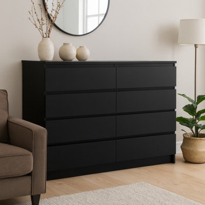 Malwa M8 Contemporary Black Chest Of 8 Drawers Stylish Handleless Storage Cabinet - image 1