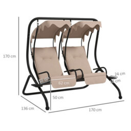 Outsunny Canopy Swing 2 Separate Relax Chairs W/ Handrails, Cup Holders Beige - thumbnail 3